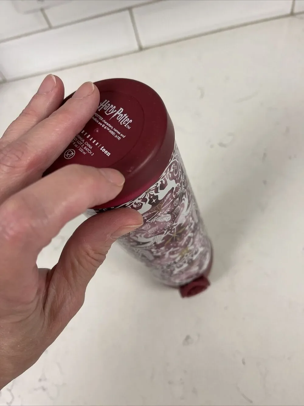 Harry Potter™ Magical Damask Water Bottle  - Burgundy PATRONUS Flip Top